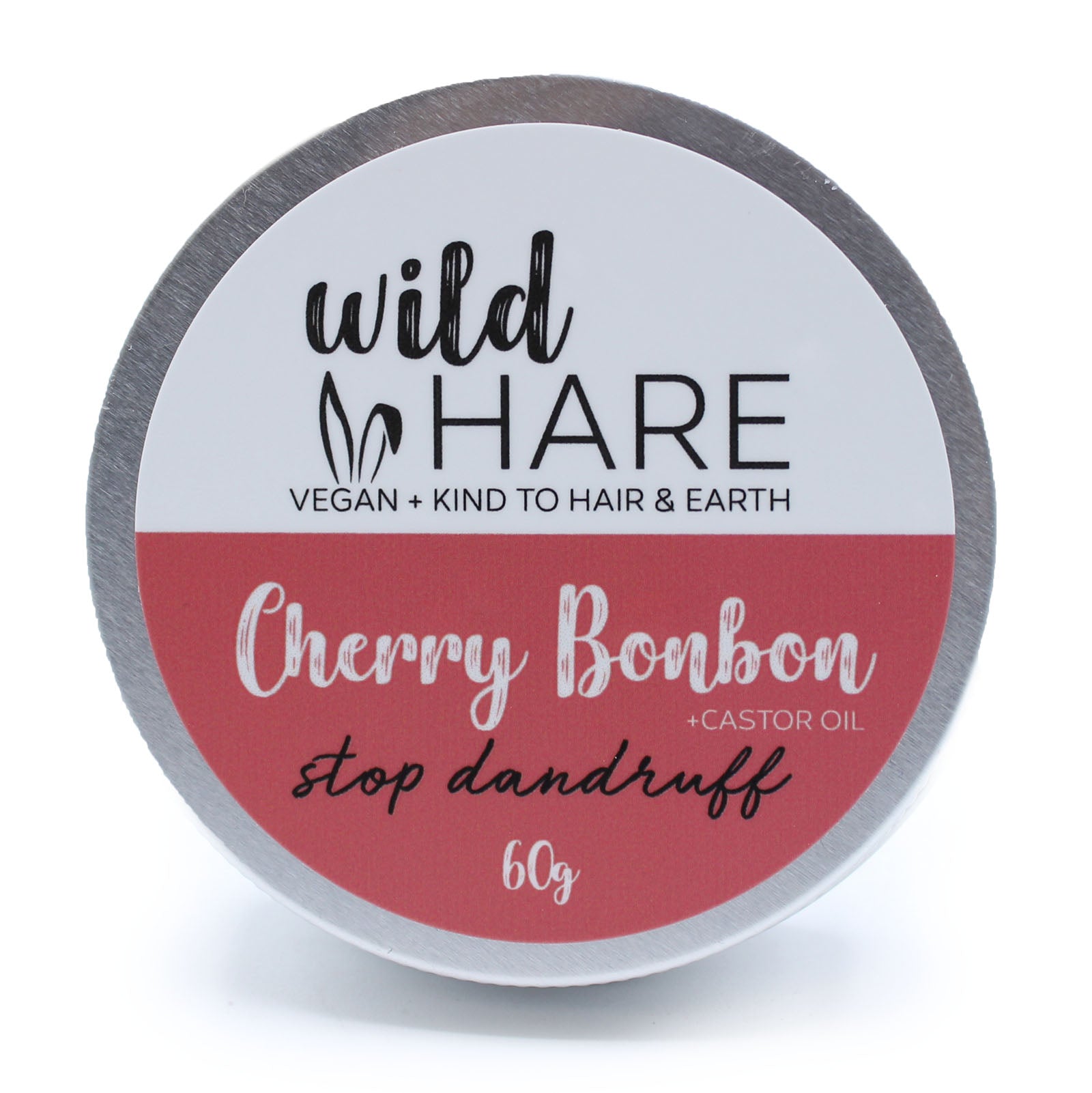 Anti-dandruff cherry-scented solid shampoo bar with castor oil, vegan and SLS-free, 60g tin for scalp care and flake control

