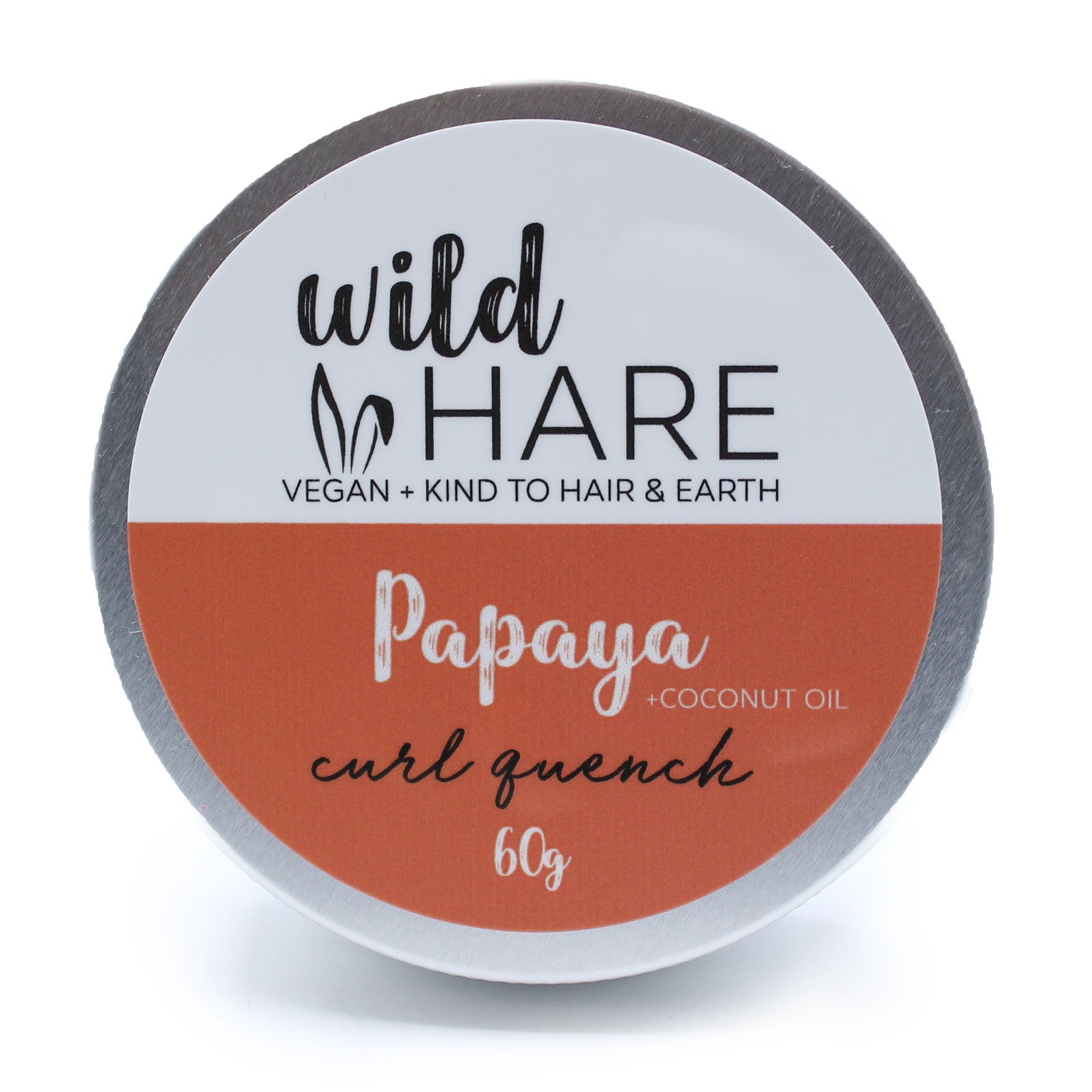 Solid shampoo bar for curly hair with papaya scent and coconut oil, vegan and SLS-free, in a 60g travel-friendly tin for curl hydration and frizz control

