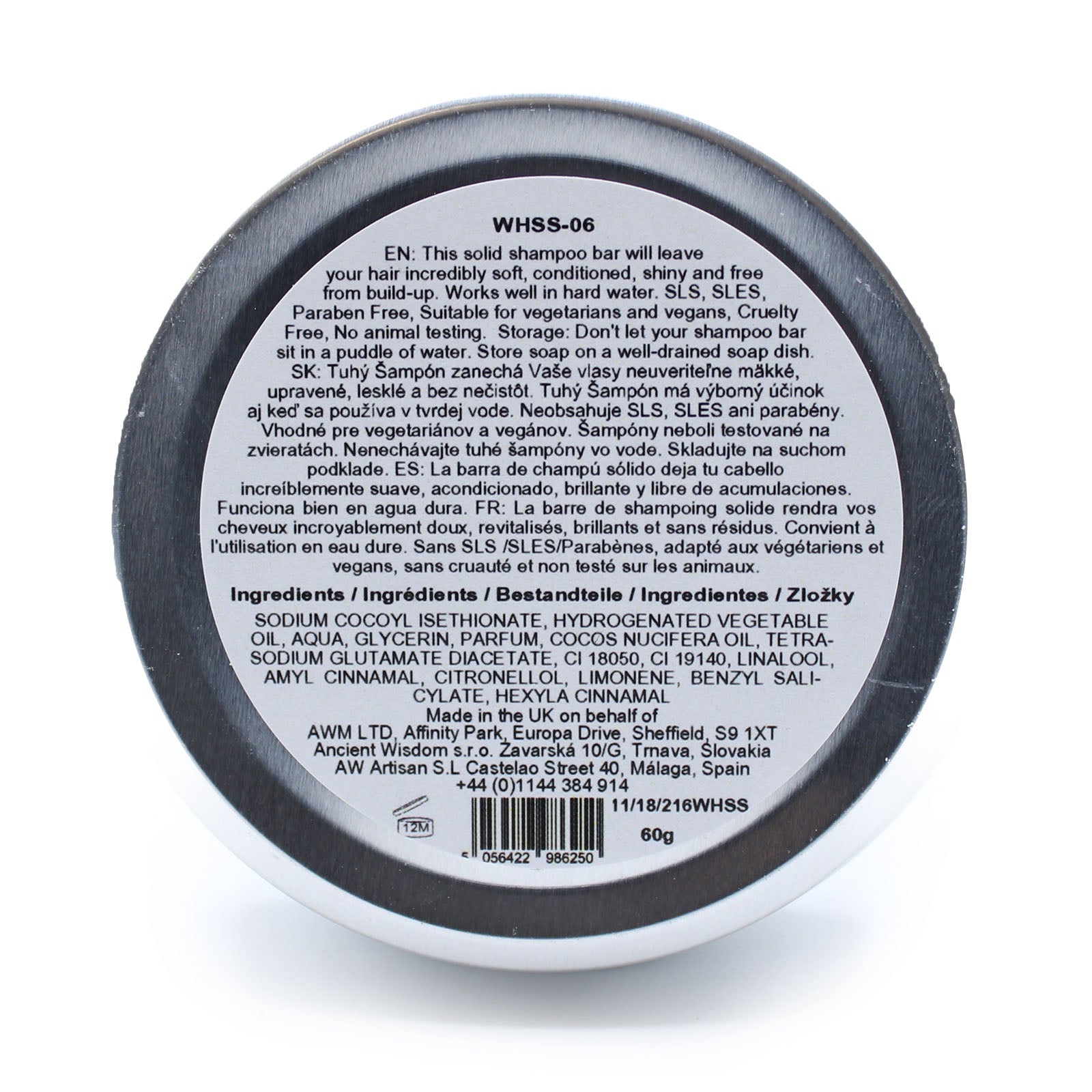 Solid shampoo bar for curly hair with papaya scent and coconut oil, vegan and SLS-free, in a 60g travel-friendly tin for curl hydration and frizz control

