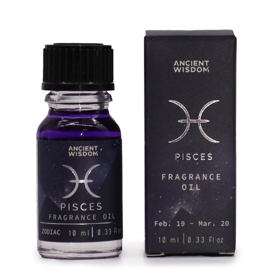 Pisces zodiac fragrance oil 10ml with Aquamarine & Celestial Smoke scent and shimmering bio glitter


