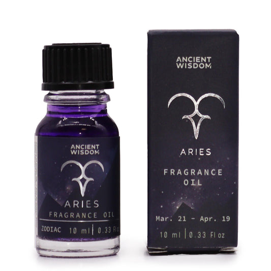 Aries zodiac fragrance oil 10ml with Clear Quartz Freshness scent and shimmering bio glitter


